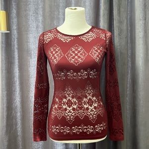 Longsleeve Laser Cut Top with Baroque Crochet/Mesh Design, Women’s Small/S